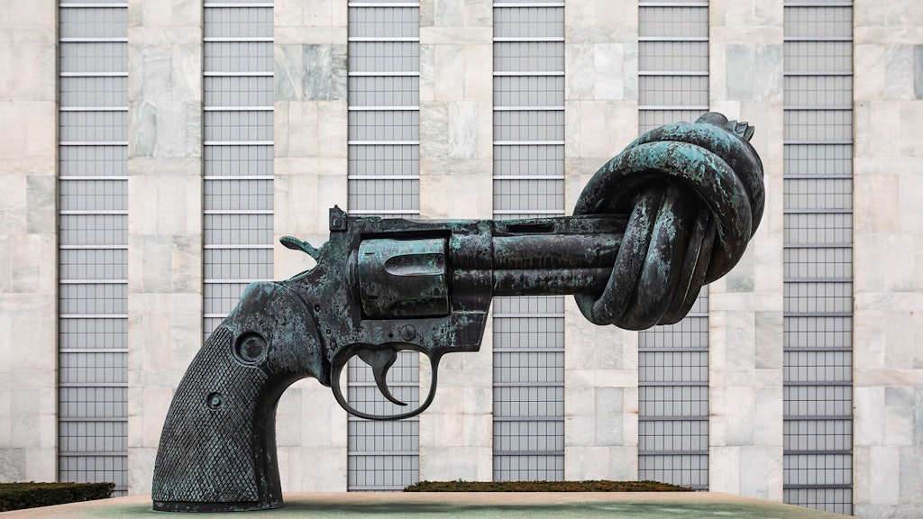 Non-Violence is a bronze sculpture in NYC